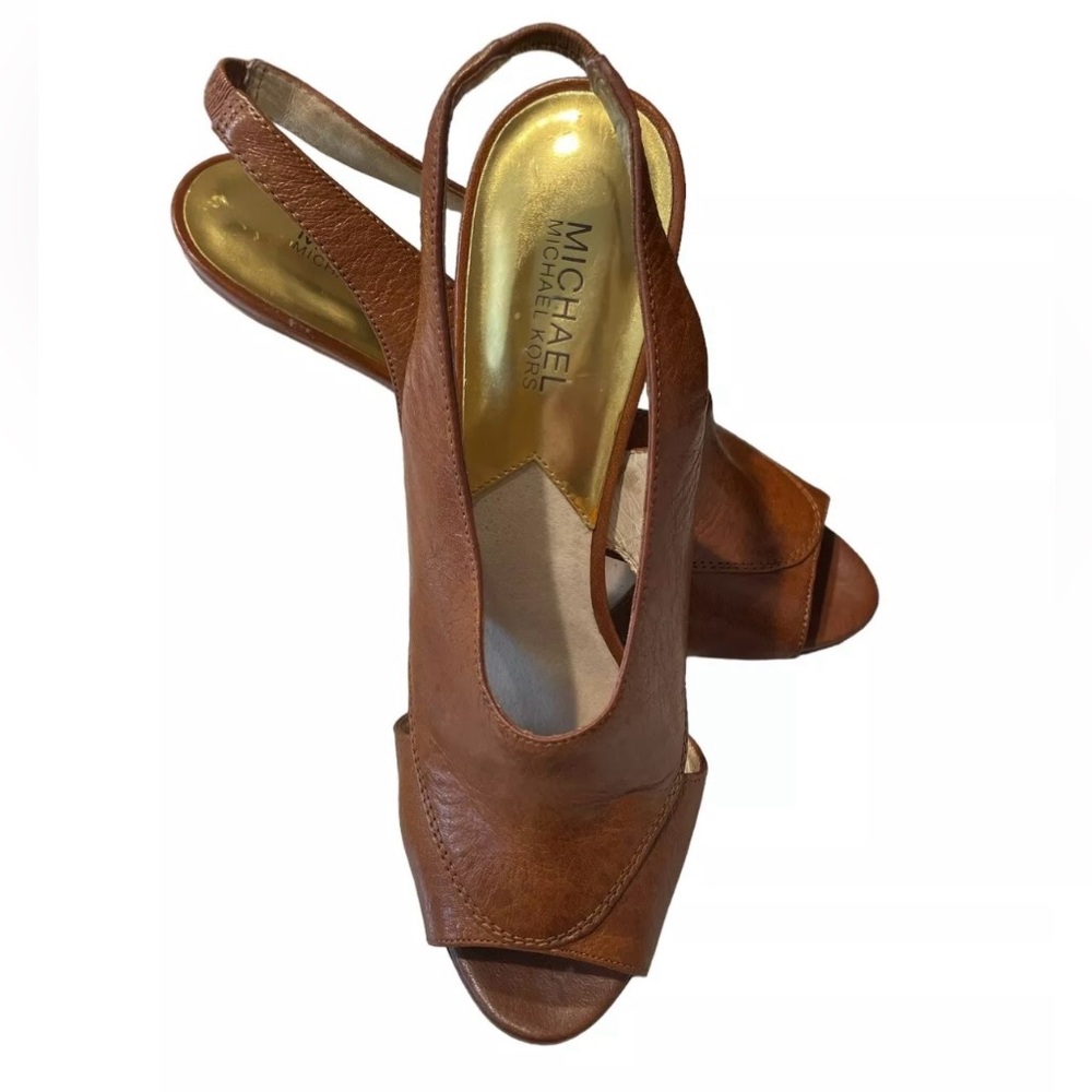 Michael Kors Women's
Tonnie Sling Back Crossover Brown Leather Heels Sz 9.5M